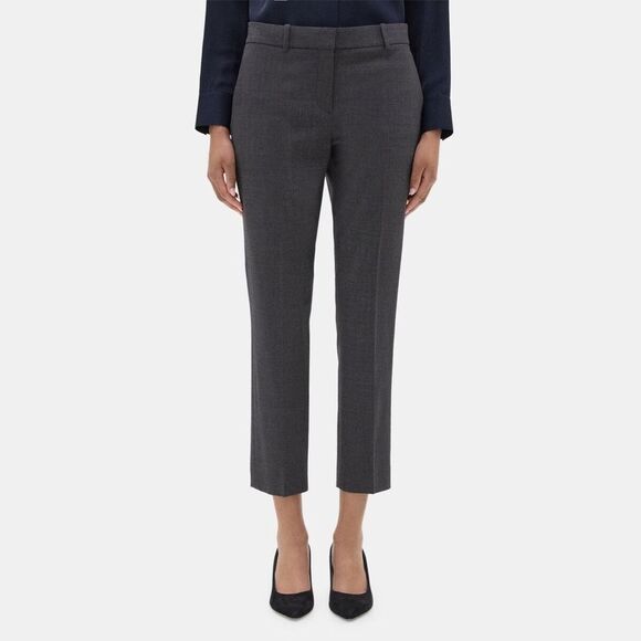 Theory NWT Treeca 2 Slim Crop Pants Women’s Size 8 Charcoal Wool Stretch Workwea - Picture 1 of 14